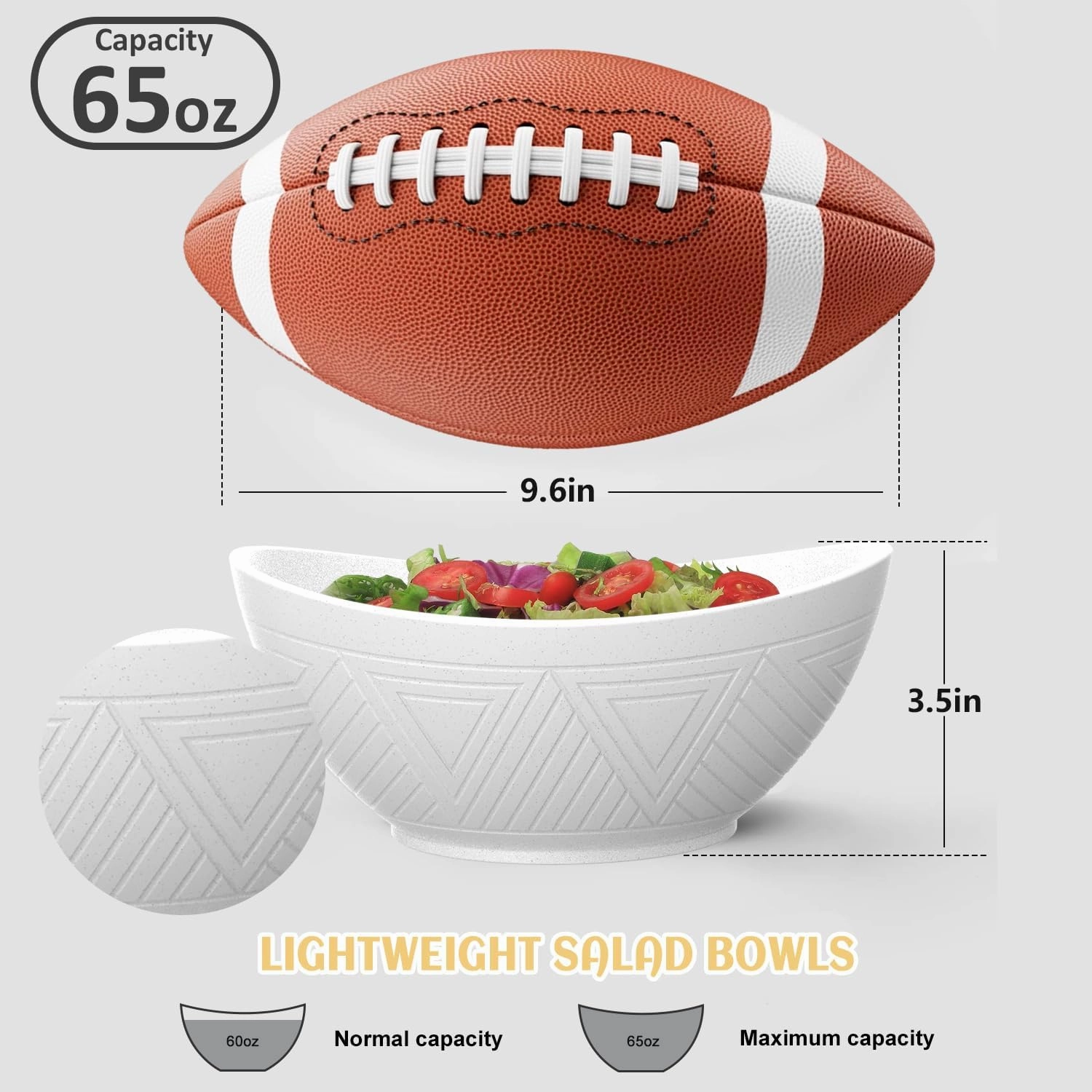 PYRMONT Large Wheat Straw Bowls Set of 6-65 OZ - Unbreakable Salad & Soup Bowls - Coastal, Dishwasher Safe