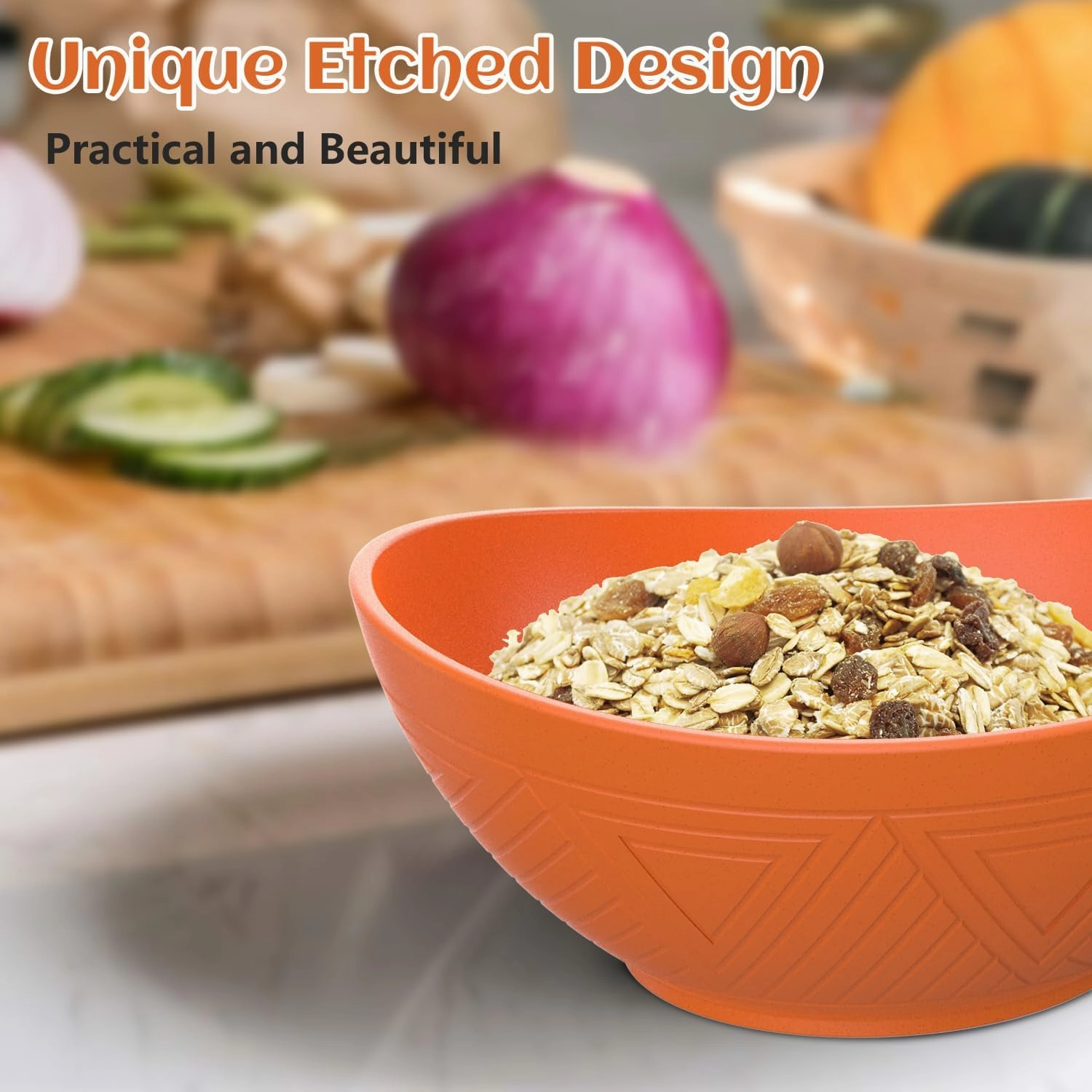 PYRMONT Wheat Straw Bowls Set of 6 - 26 OZ Plastic Reusable Soup Kids Bowls - Unbreakable Dishwasher Safe for Serving oatmeal,cereal,soup - Sunrise