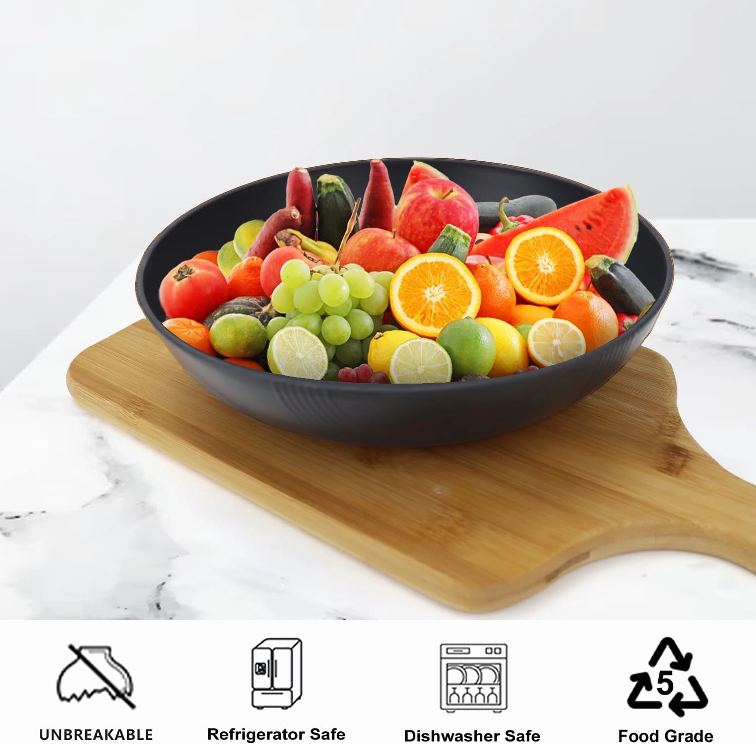 PYRMONT Wheat Straw Salad Bowls - 65oz Large Pasta Bowls - 10 Inches Serving Bowl Set of 6 - Wide and Shallow Bowl for Kitchen - Dishwasher Safe - Black to Grey