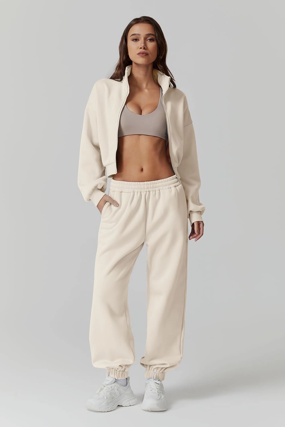 QINSEN Womens 2 Piece Oufits Full Zip Jacket Long Sleeve Sweatsuits Fleece Lounge Tracksuit with Joggers