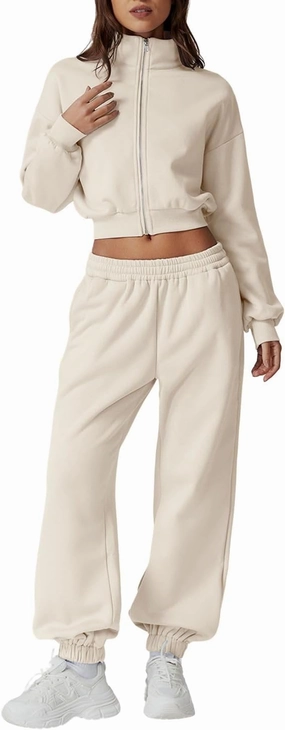 QINSEN Womens 2 Piece Oufits Full Zip Jacket Long Sleeve Sweatsuits Fleece Lounge Tracksuit with Joggers