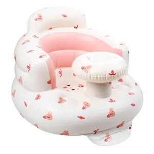 QMVESS Inflatable Baby Seat with Tray, Fully Supportive Infant Floor Seat, Baby Chairs for Entertaining, Built in Air Pump Blow Up, Learning Sit-Up Seat for Infants 3 Months & Up (Pink Love Bunny)