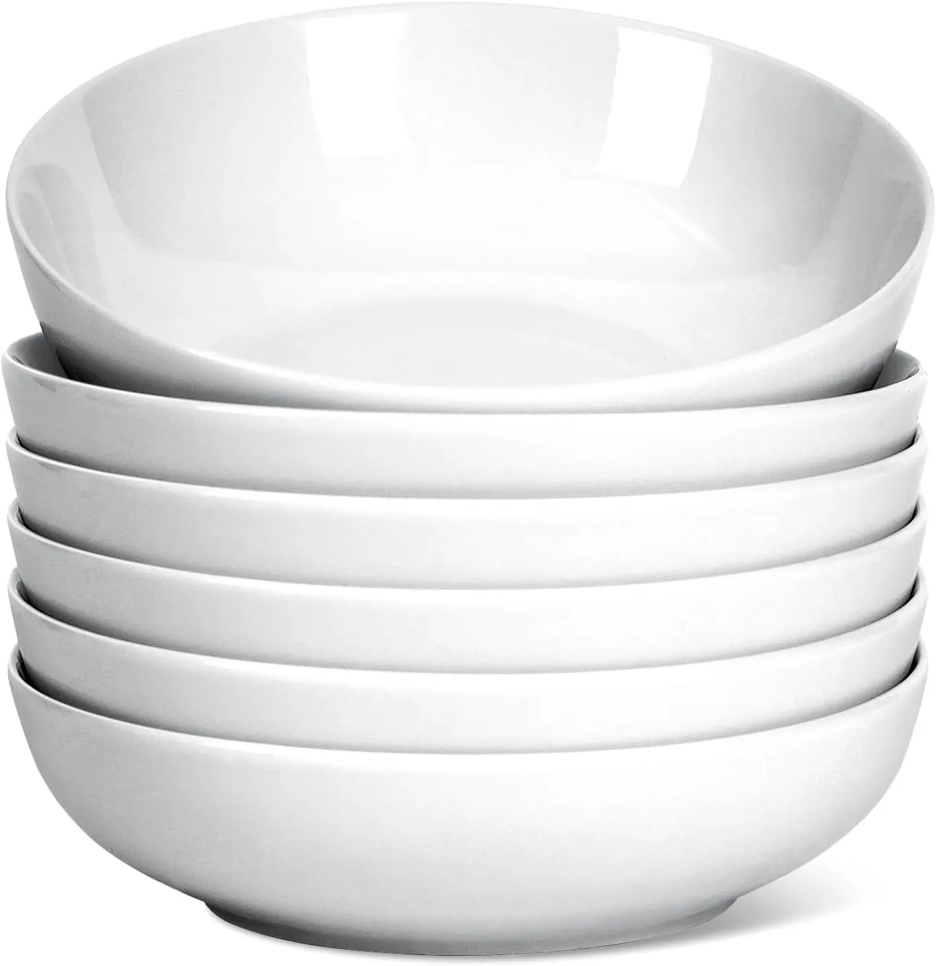Quatish 8.5" Large Pasta Bowls Set of 6, 35oz Salad Bowls Soup Bowls for Kitchen, Porcelain Wide and Shallow Serving Bowls, White Dinner Bowl Plates, Microwave Dishwasher Safe, Dinnerware Set, Gift