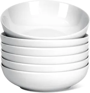 Quatish 8.5" Large Pasta Bowls Set of 6, 35oz Salad Bowls Soup Bowls for Kitchen, Porcelain Wide and Shallow Serving Bowls, White Dinner Bowl Plates, Microwave Dishwasher Safe, Dinnerware Set, Gift