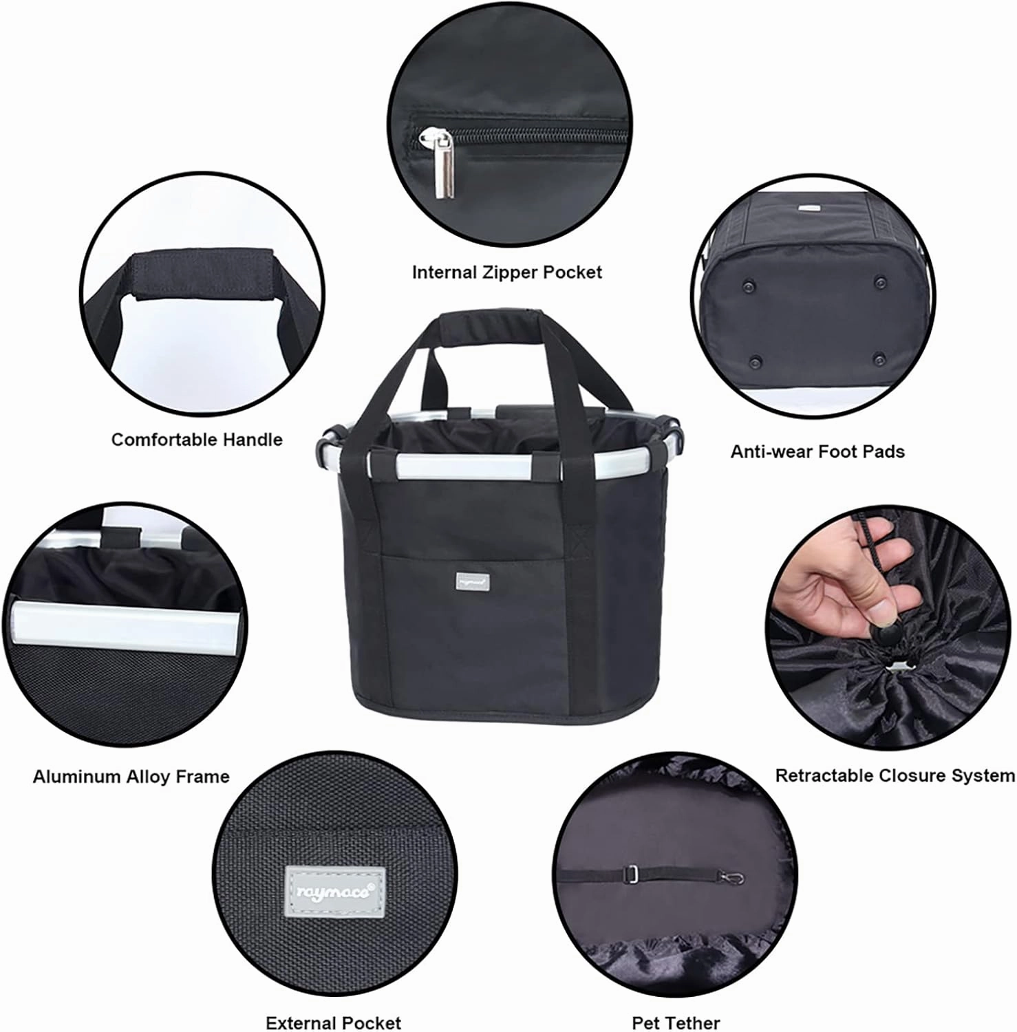 RAYMACE Bicycle Basket Dog Bike Handlebar Basket Front,Folding Detachable Quick Release Easy Install,Cycling Picnic Bag