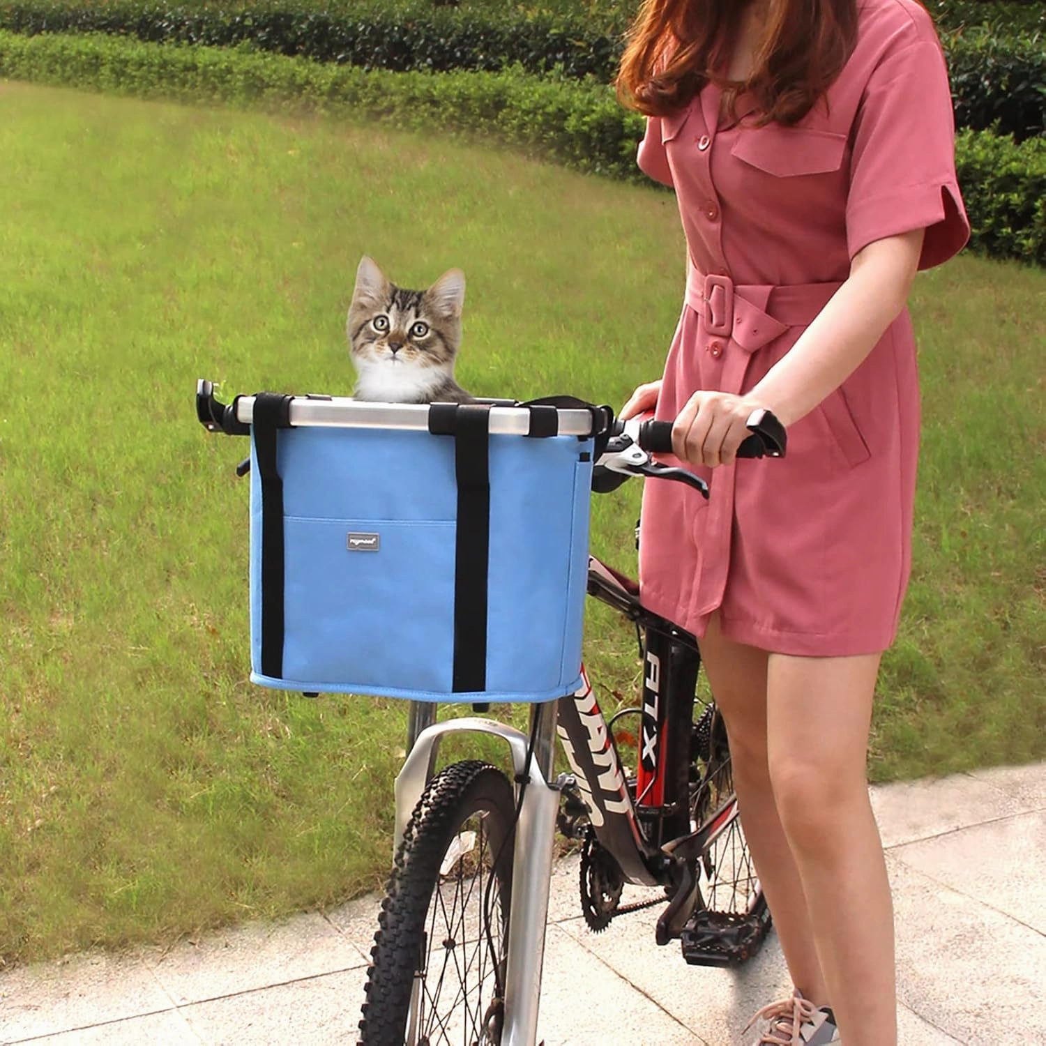 RAYMACE Bicycle Basket Dog Bike Handlebar Basket Front,Folding Detachable Quick Release Easy Install,Cycling Picnic Bag