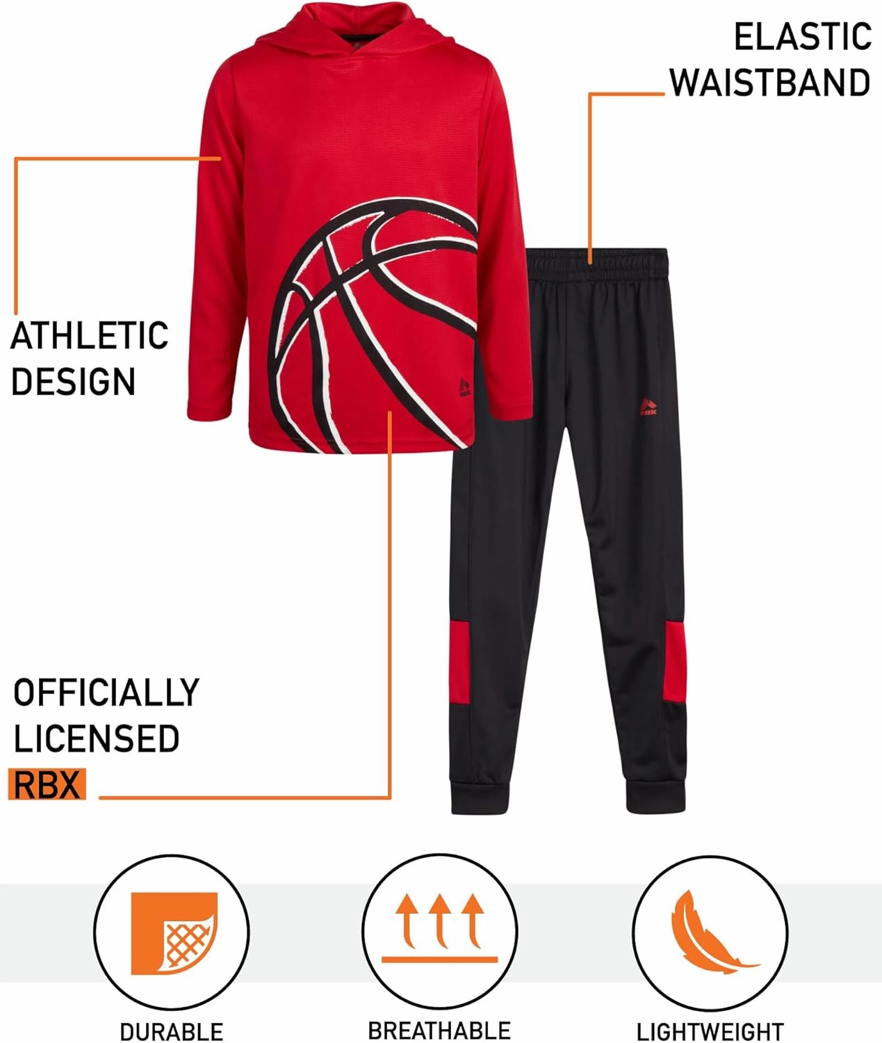 RBX Boys' Jogger Set - 2-Piece Thermal Sports Hoodie and Tricot Joggers (Size: 8-12)