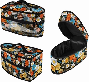 Rchsmod Hippie Daisy Print Steam Iron Case 80s 90s Groovy Design Iron Storage Holder Travel Steamer Bag with Handle Protective Garment Iron Organizer Carrier Bag, Case Only