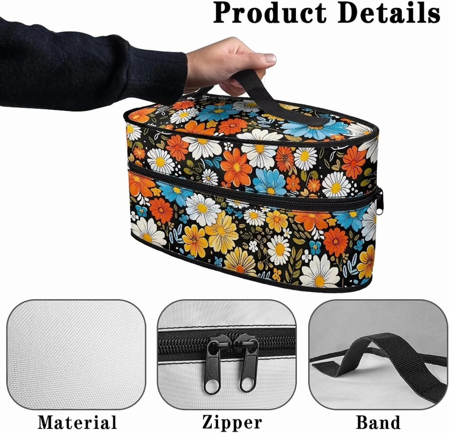 Rchsmod Hippie Daisy Print Steam Iron Case 80s 90s Groovy Design Iron Storage Holder Travel Steamer Bag with Handle Protective Garment Iron Organizer Carrier Bag, Case Only