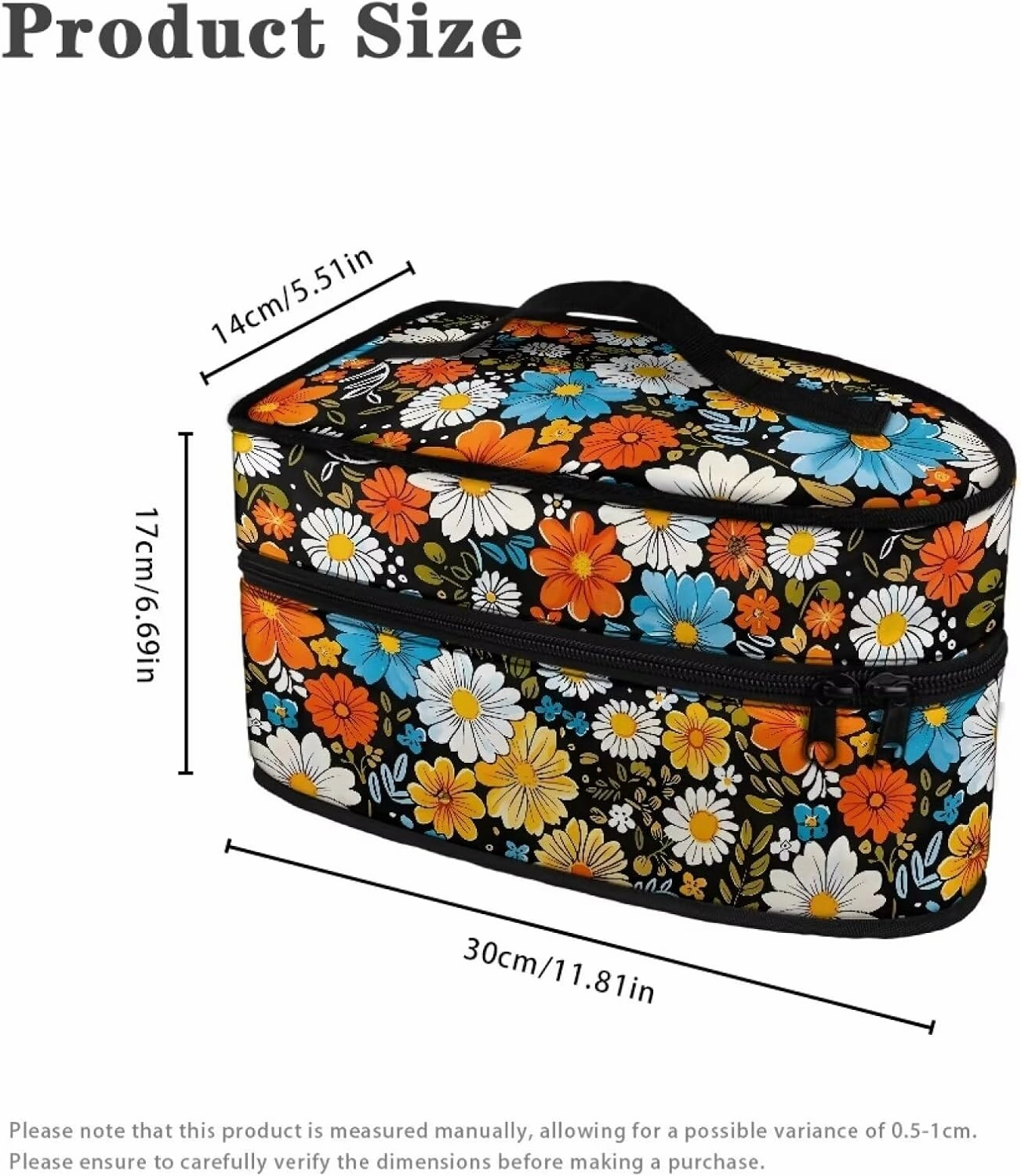 Rchsmod Hippie Daisy Print Steam Iron Case 80s 90s Groovy Design Iron Storage Holder Travel Steamer Bag with Handle Protective Garment Iron Organizer Carrier Bag, Case Only