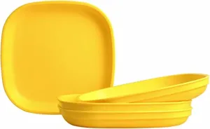 Re-Play Made in USA Recycled Products, Set of 4 (9" Heavy Duty Dining Plate, Yellow) Great for Outdoor, Camping, Party, Tailgating or Everyday Dining