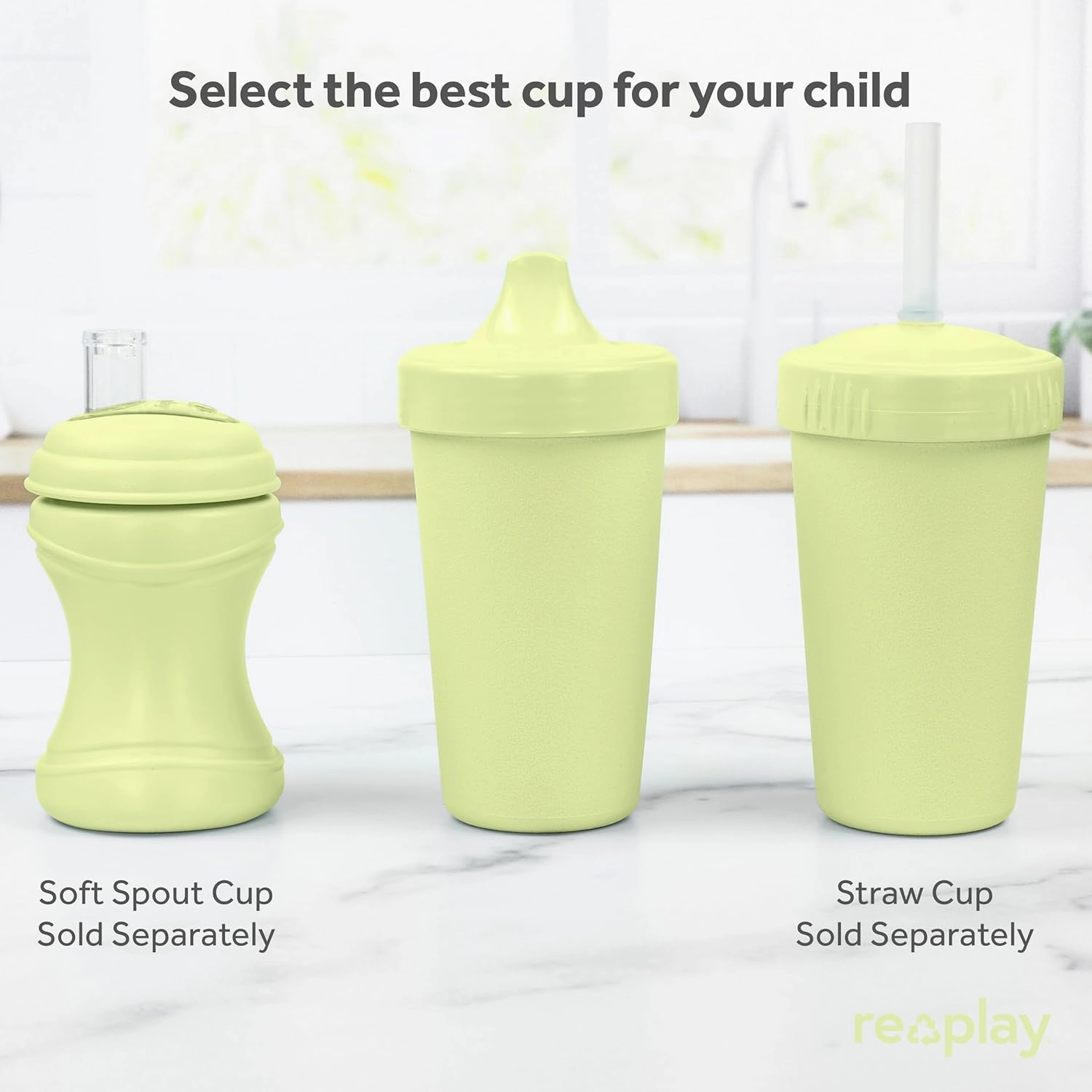 Re-Play Sippy Cups for Toddlers - 10 Oz. Reusable Spill Proof Cups for Kids, Dishwasher/Microwave Safe - Made in USA - Set of 3-3.13" x 6.25" - Beach Baby