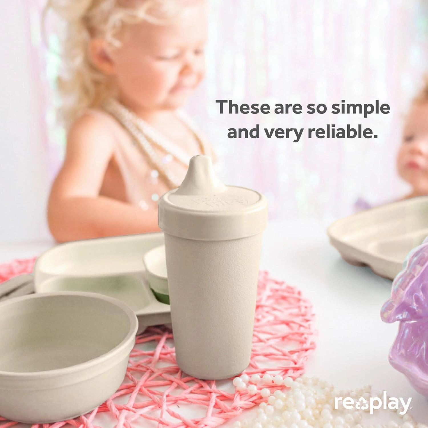 Re-Play Sippy Cups for Toddlers - 10 Oz. Reusable Spill Proof Cups for Kids, Dishwasher/Microwave Safe - Made in USA - Set of 3-3.13" x 6.25" - Beach Baby