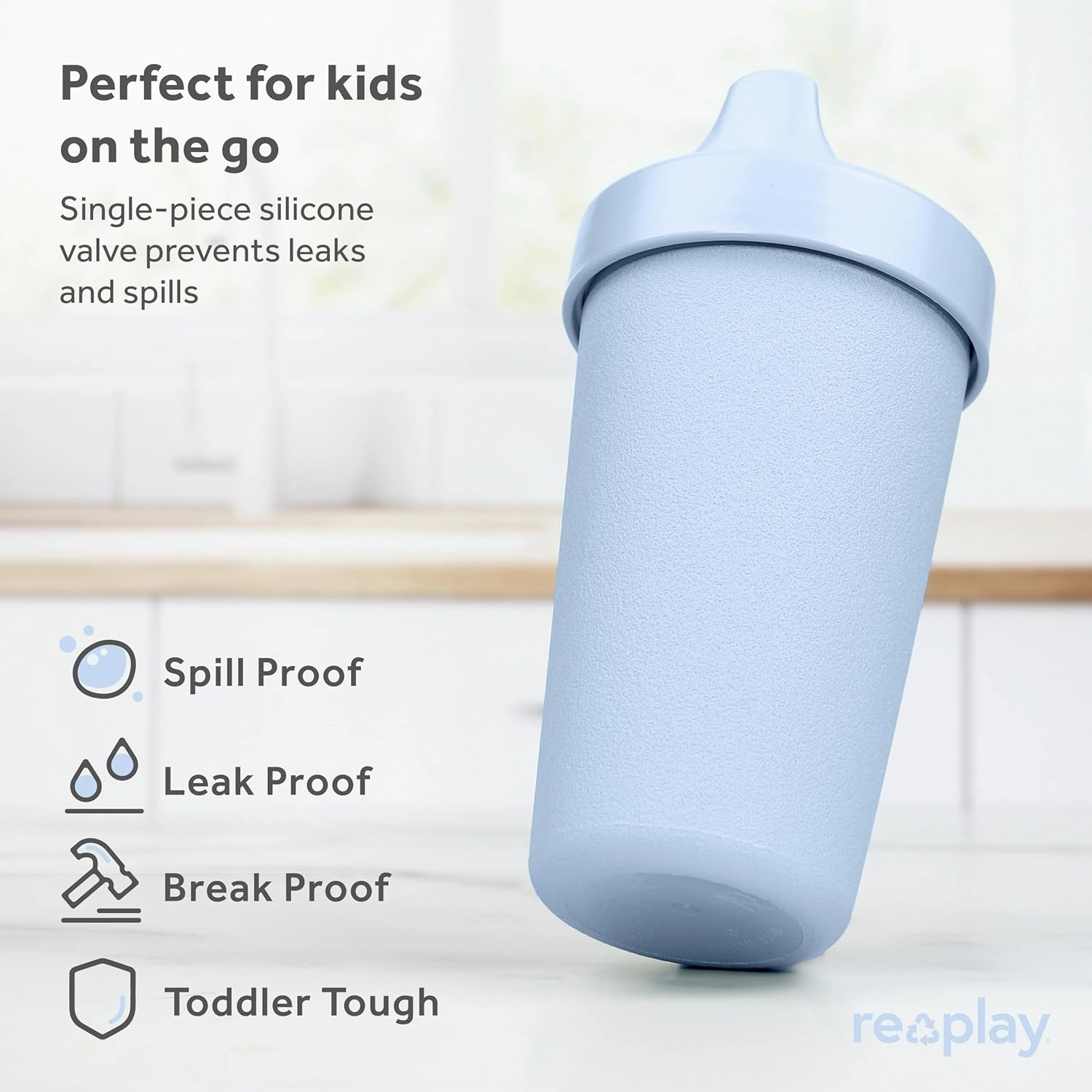 Re-Play Sippy Cups for Toddlers - 10 Oz. Reusable Spill Proof Cups for Kids, Dishwasher/Microwave Safe - Made in USA - Set of 3-3.13" x 6.25" - Beach Baby
