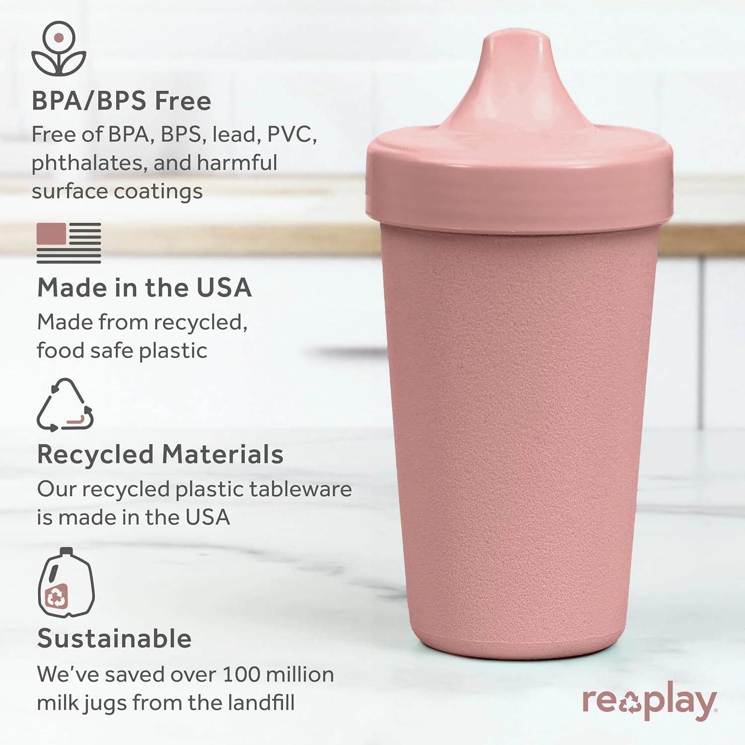 Re-Play Sippy Cups for Toddlers - 10 Oz. Reusable Spill Proof Cups for Kids, Dishwasher/Microwave Safe - Made in USA - Set of 4-3.13" x 6.25" - Desert Roses