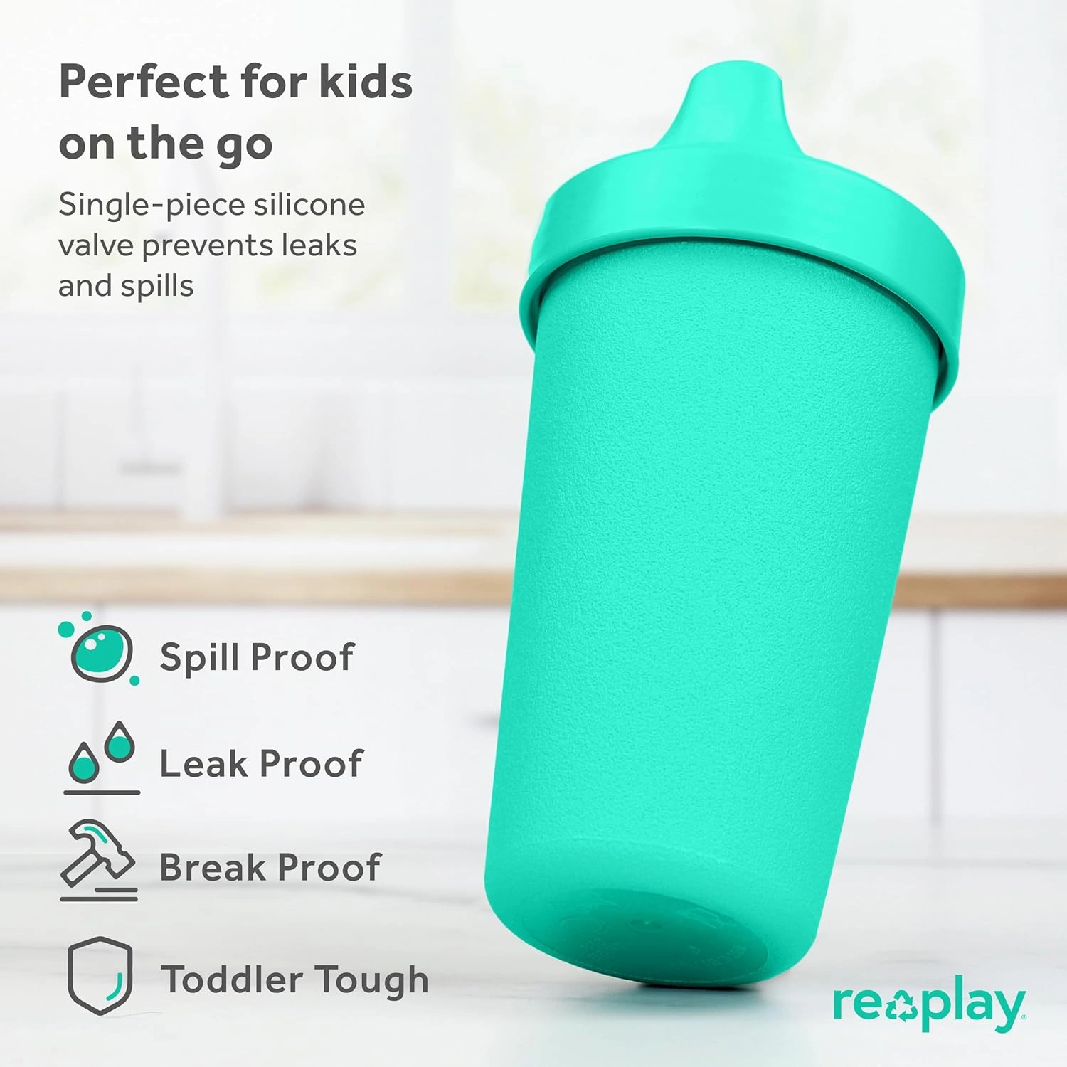 Re-Play Sippy Cups for Toddlers - 10 Oz. Reusable Spill Proof Cups for Kids, Dishwasher/Microwave Safe - Made in USA - Set of 4-3.13" x 6.25" - True Blue