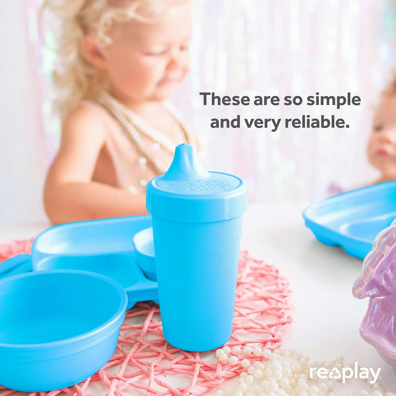 Re-Play Sippy Cups for Toddlers - 10 Oz. Reusable Spill Proof Cups for Kids, Dishwasher/Microwave Safe - Made in USA - Set of 4-3.13" x 6.25" - True Blue