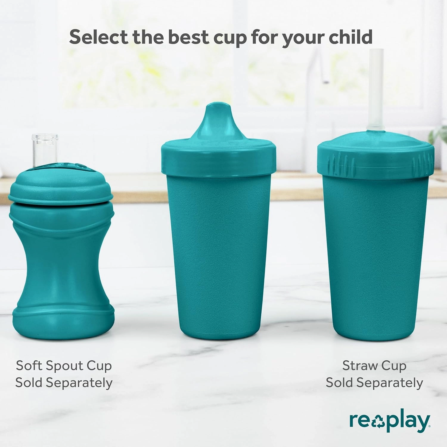 Re-Play Sippy Cups for Toddlers - 10 Oz. Reusable Spill Proof Cups for Kids, Dishwasher/Microwave Safe - Made in USA - Set of 4-3.13" x 6.25" - True Blue