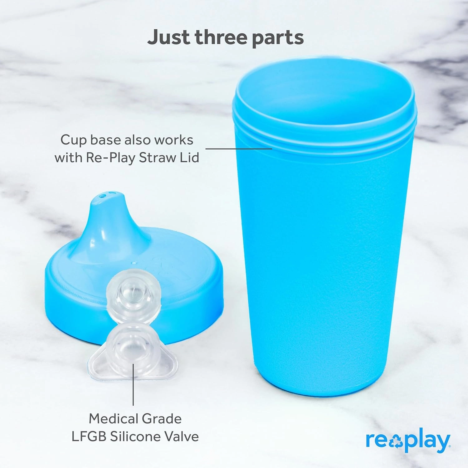 Re-Play Sippy Cups for Toddlers - 10 Oz. Reusable Spill Proof Cups for Kids, Dishwasher/Microwave Safe - Made in USA - Set of 4-3.13" x 6.25" - True Blue