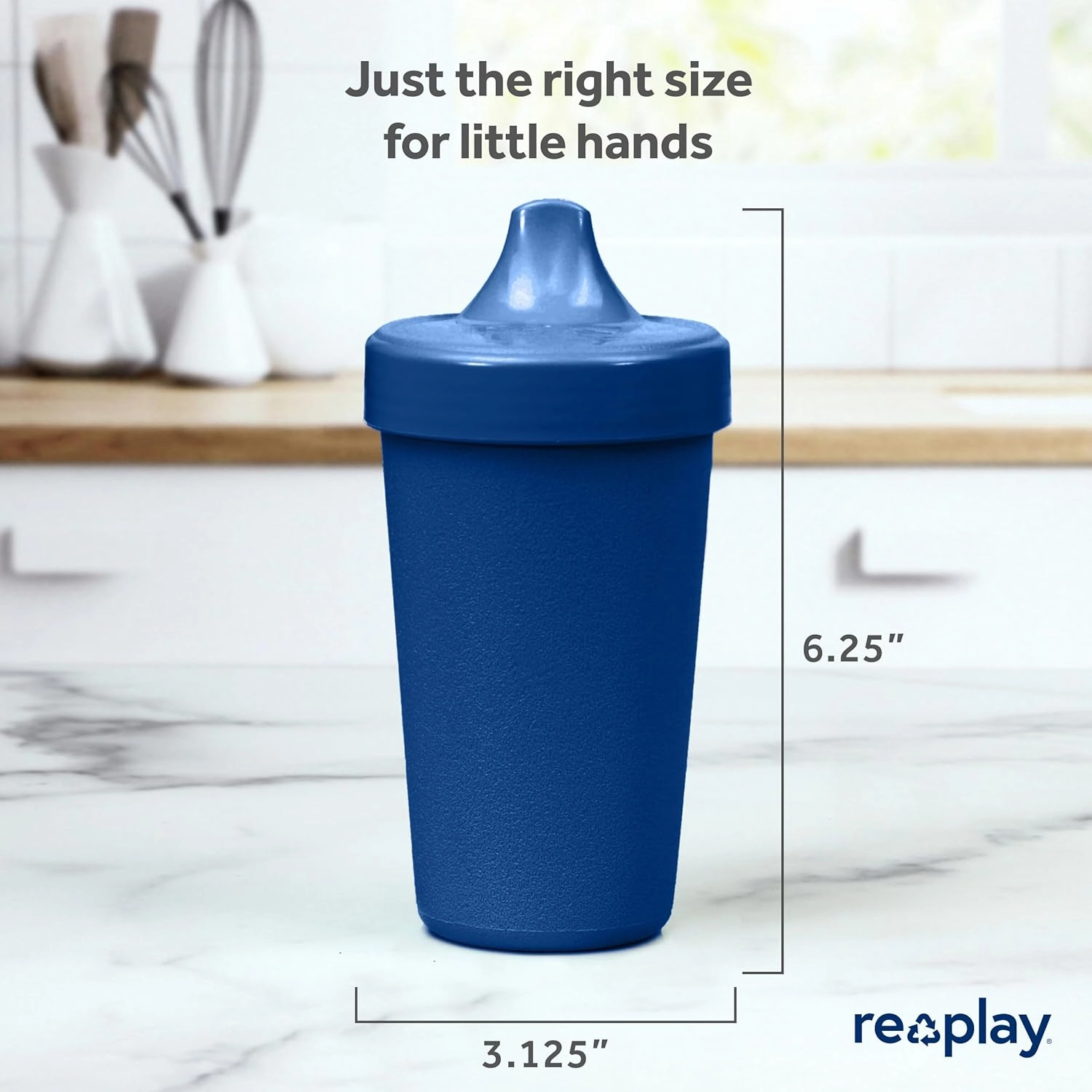 Re-Play Sippy Cups for Toddlers - 10 Oz. Reusable Spill Proof Cups for Kids, Dishwasher/Microwave Safe - Made in USA - Set of 4-3.13" x 6.25" - True Blue