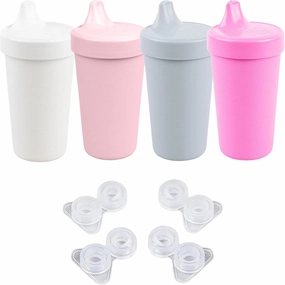 Re-Play Sippy Cups for Toddlers - 10 Oz. Reusable Spill Proof Cups for Kids, Dishwasher/Microwave Safe - Made in USA - Set of 4-3.13" x 6.25" and Replacement Valves - Modern Blush