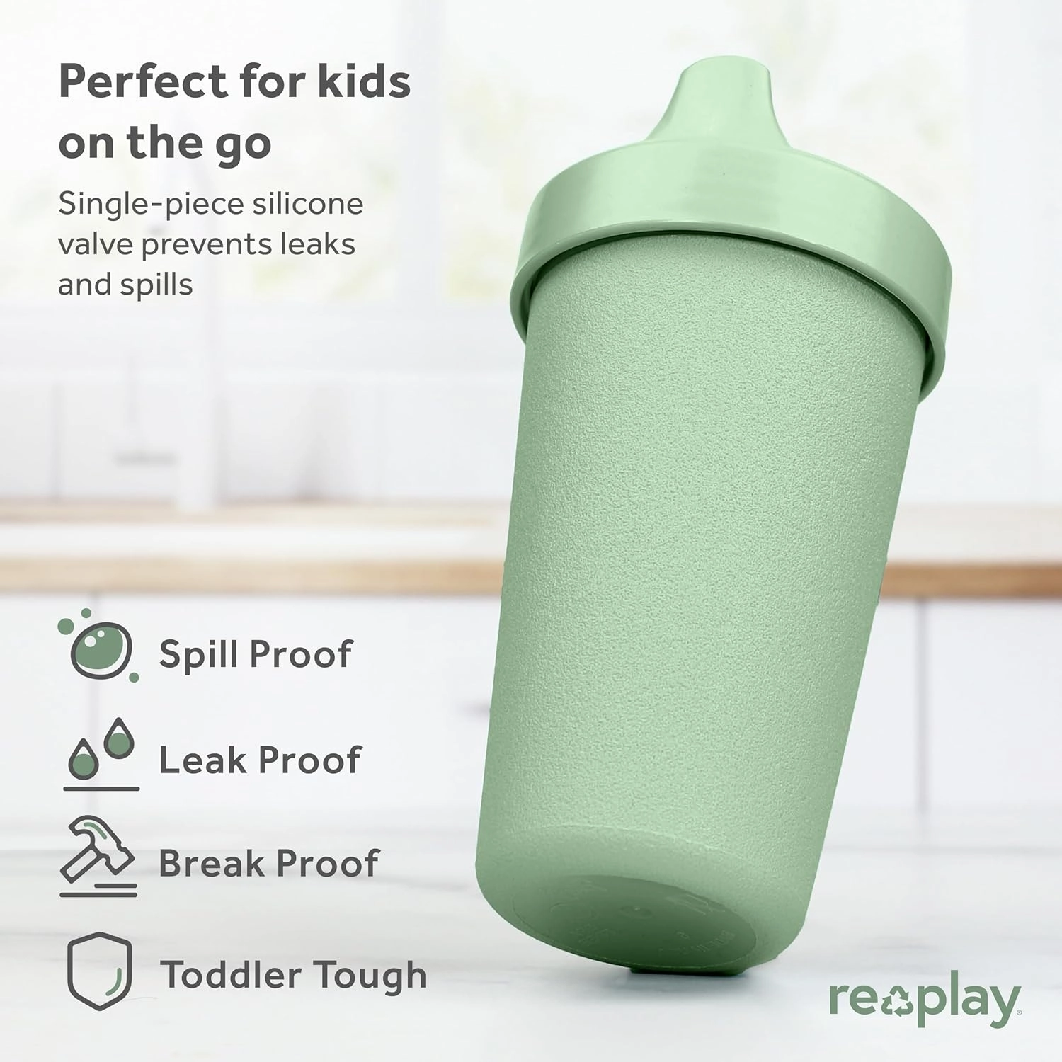 Re-Play Sippy Cups for Toddlers - 10 Oz. Reusable Spill Proof Cups for Kids, Dishwasher/Microwave Safe - Made in USA - Set of 6-3.13" x 6.25" - Meadow