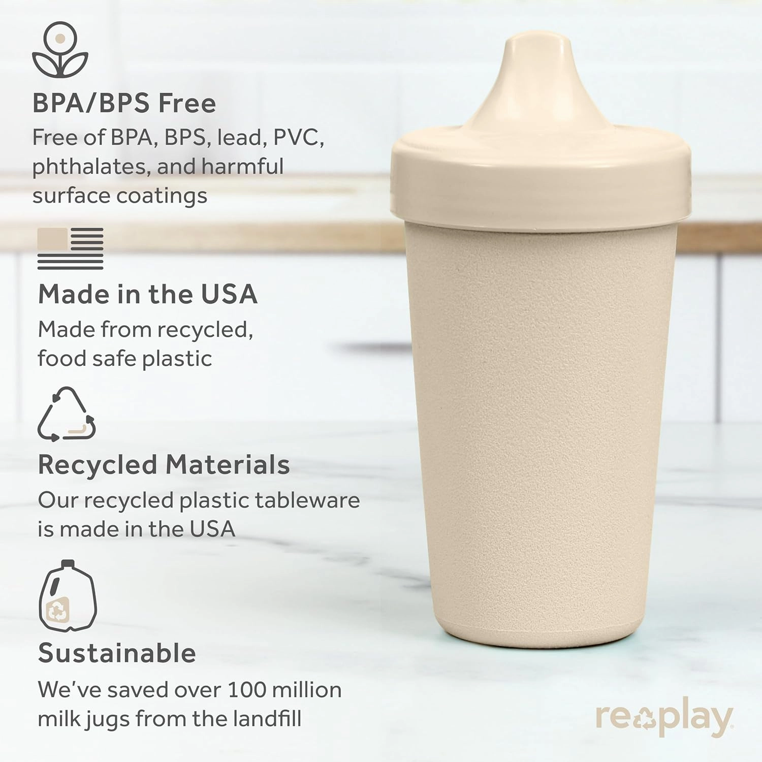 Re-Play Sippy Cups for Toddlers - 10 Oz. Reusable Spill Proof Cups for Kids, Dishwasher/Microwave Safe - Made in USA - Set of 6-3.13" x 6.25" - Meadow
