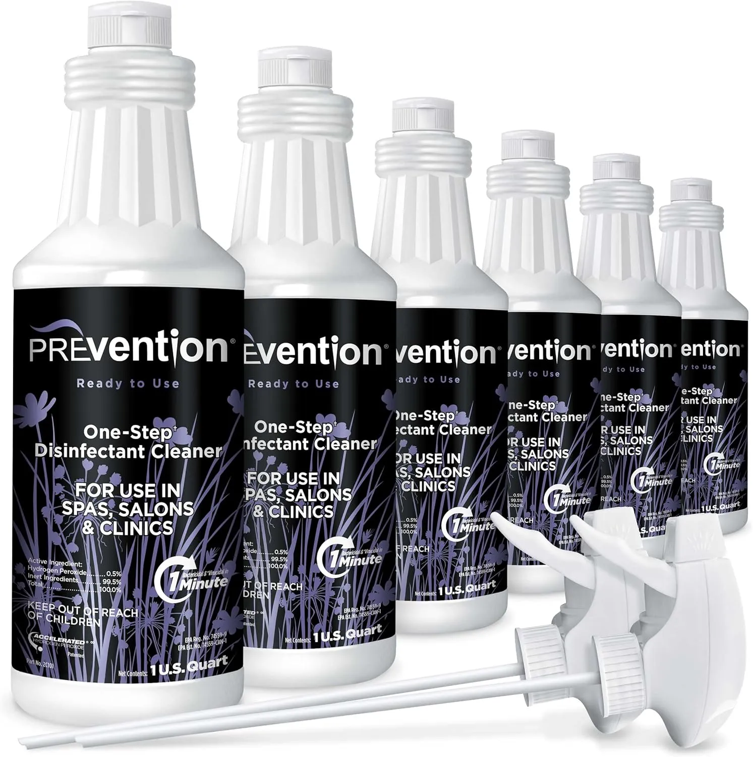 Ready-To-Use Disinfecting Cleaner – Hospital Grade Disinfectant Spray Solution for Salons, Spas, Clinics, Surfaces – Sanitizing Solution & Two Reusable Sprayers – 32oz Bottle (6 Pack)
