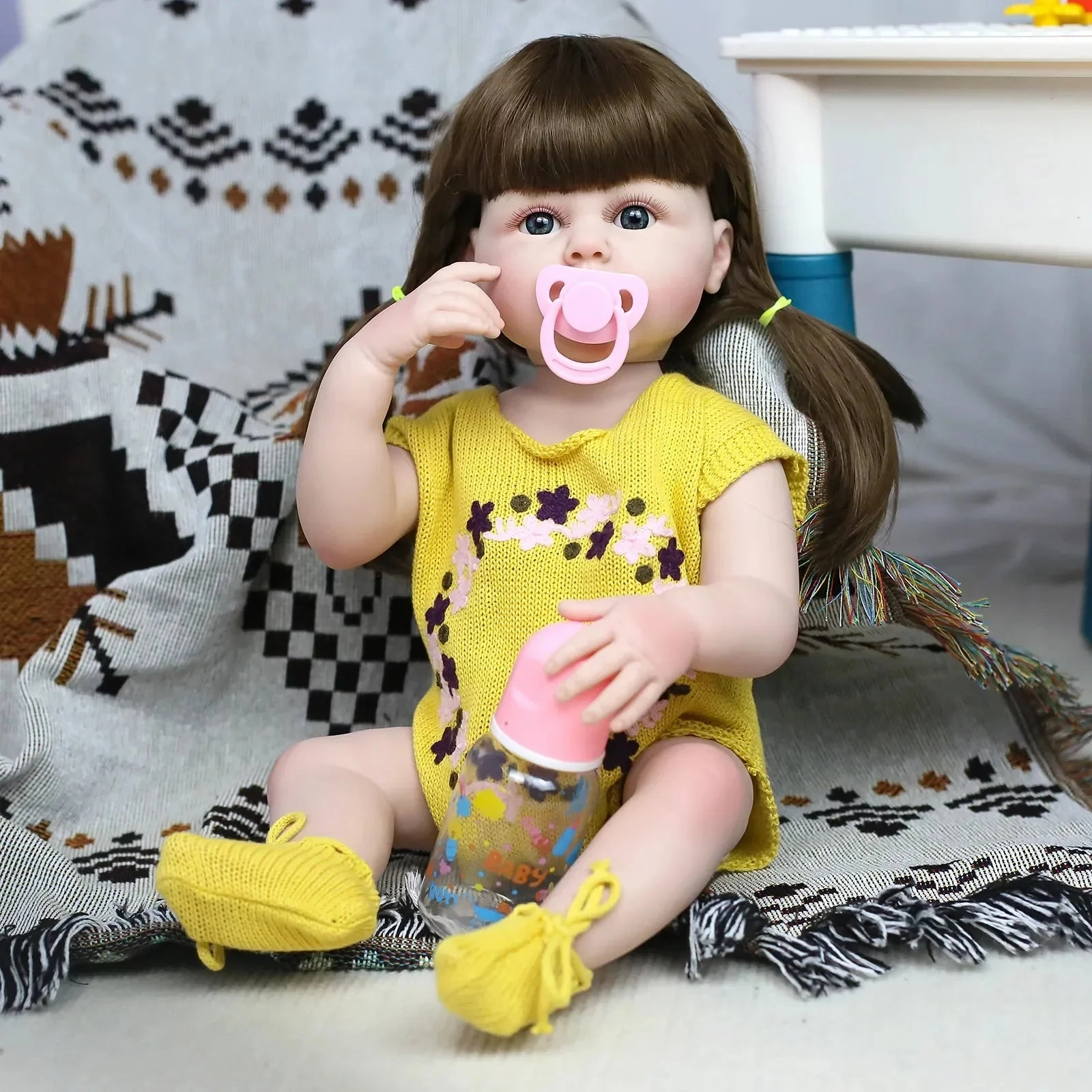 Reborn Baby Girl Dolls, 22 inch/55cm Realistic Soft Lifelike Full Body Reborn Toddler Girl Dolls with Yellow Sweater, for Ages 3 