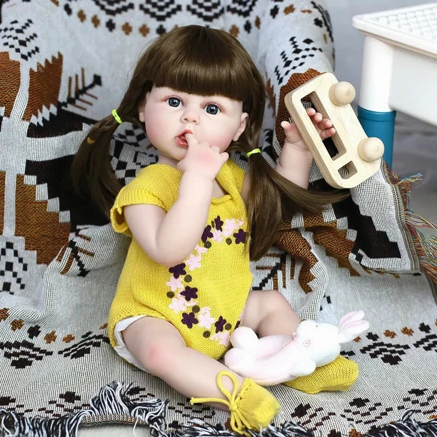 Reborn Baby Girl Dolls, 22 inch/55cm Realistic Soft Lifelike Full Body Reborn Toddler Girl Dolls with Yellow Sweater, for Ages 3 