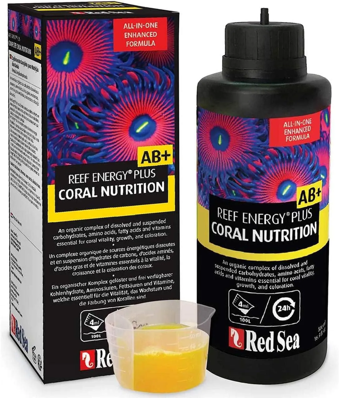 Red Sea Reef Energy Plus 1000ml (AB ) All in One Coral Food for Saltwater Aquarium Marine Reef Tanks | Food for Soft, LPS, SPS, and Non-Photosynthetic Corals