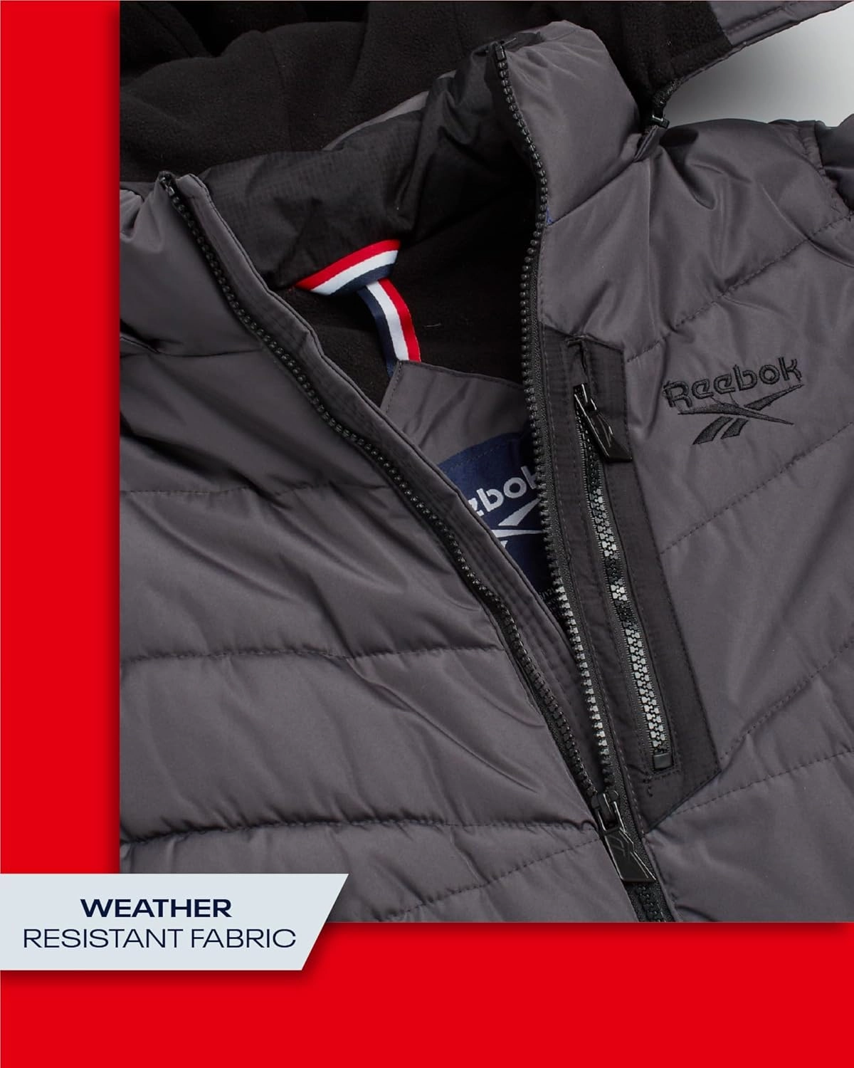 Reebok Boys Puffer Jacket - Heavyweight Weather Resistant Quilted Jacket for Boys - Fleece Insulated Winter Jackets with Hood