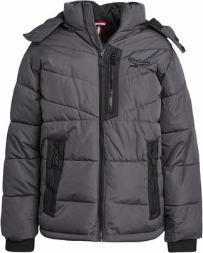 Reebok Boys Puffer Jacket - Heavyweight Weather Resistant Quilted Jacket for Boys - Fleece Insulated Winter Jackets with Hood