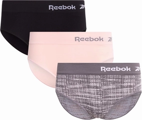 Reebok Hipster Panties for Women - 3 Pack Stretch Performance Seamless Underwear with Relaxed Tagless Waist (S-XL)