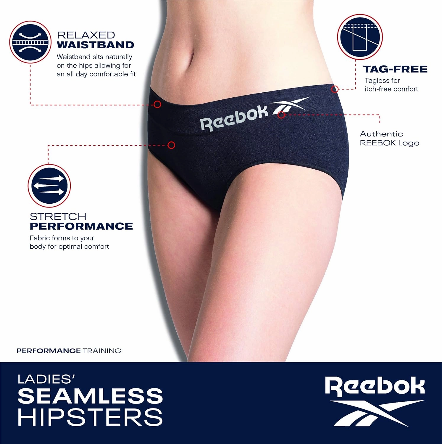 Reebok Hipster Panties for Women - 5 Pack Stretch Performance Seamless Underwear with Relaxed Tagless Waist (S-XL)