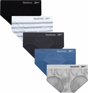 Reebok Hipster Panties for Women - 5 Pack Stretch Performance Seamless Underwear with Relaxed Tagless Waist (S-XL)