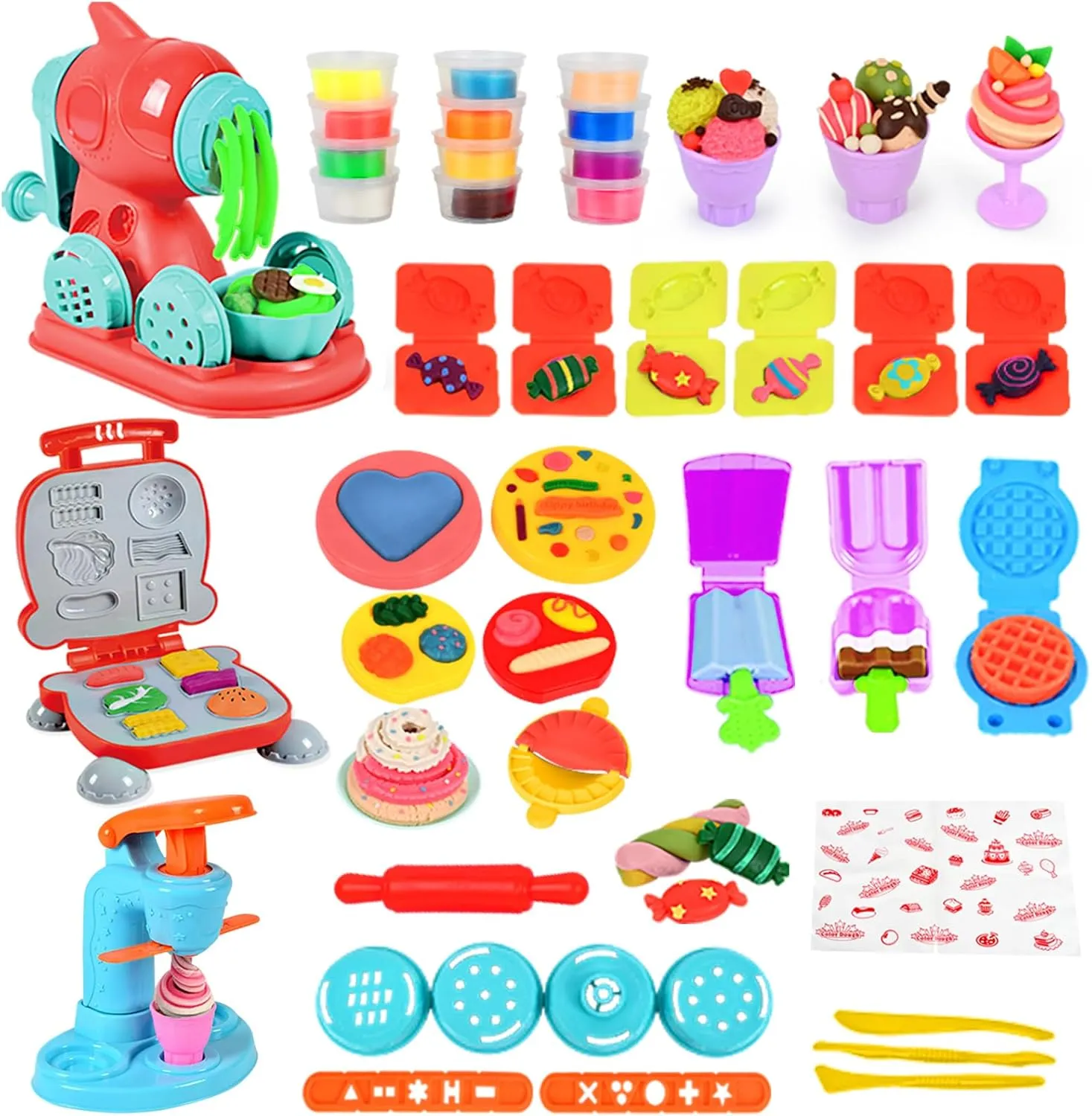 Remit 3-in-1 Color Dough Kitchen Playset Features Ice Cream, Noodle, and Burger Maker Machines with Tools and Accessories, Complete Arts & Crafts Food Modeling Playset for Kids Ages 3-8