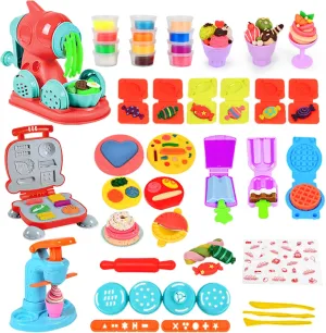 Remit 3-in-1 Color Dough Kitchen Playset Features Ice Cream, Noodle, and Burger Maker Machines with Tools and Accessories, Complete Arts & Crafts Food Modeling Playset for Kids Ages 3-8