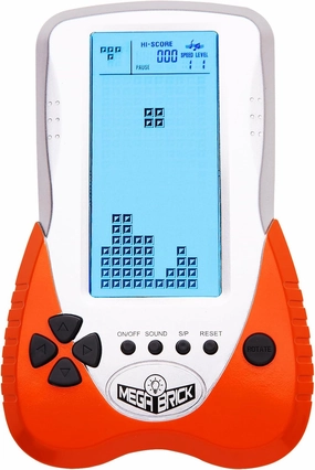 Retro Block Brick Game Console Large Screen Blue Backlight Brightness can be Adjusted Build in 23 Game Compatible with Lithium Battery/AAA Batteries can Plug in Headphone Christmas GIF(Orange)