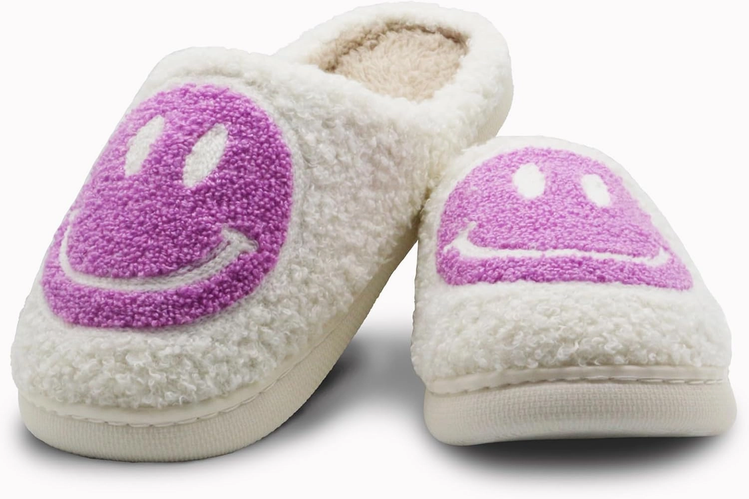 Retro Fuzzy Face Slippers for Women Men, Lightweight Slip-on Soft Fluffy Warm Couple Style Casual Cute Cozy Indoor Outdoor House Memory Foam Happy Face Slippers