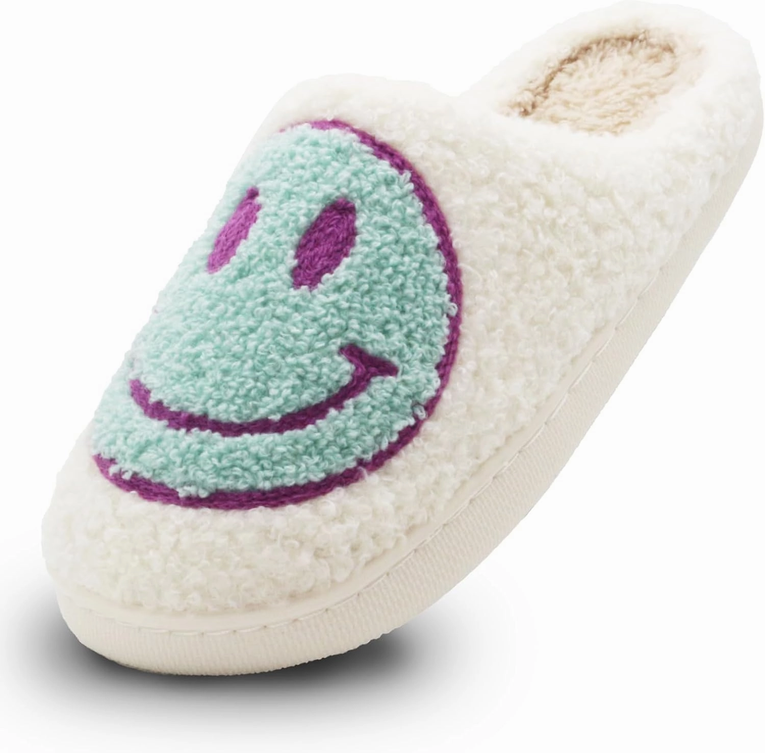 Retro Fuzzy Face Slippers for Women Men, Lightweight Slip-on Soft Fluffy Warm Couple Style Casual Cute Cozy Indoor Outdoor House Memory Foam Happy Face Slippers