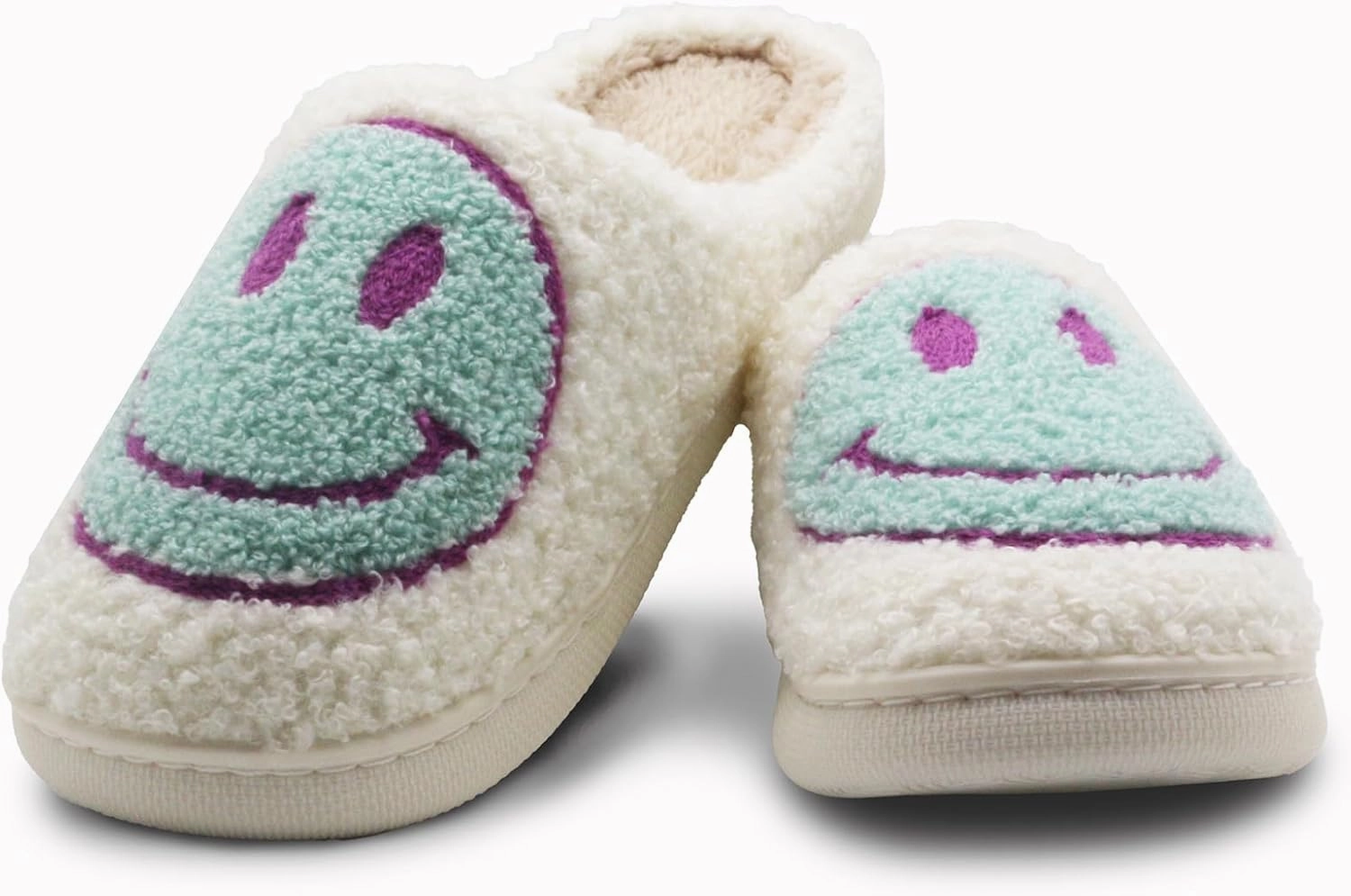 Retro Fuzzy Face Slippers for Women Men, Lightweight Slip-on Soft Fluffy Warm Couple Style Casual Cute Cozy Indoor Outdoor House Memory Foam Happy Face Slippers