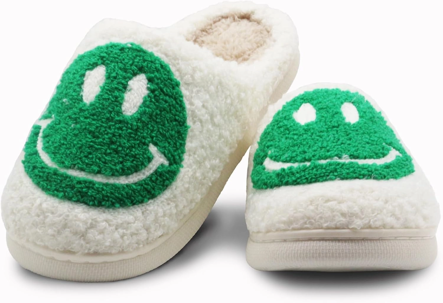 Retro Fuzzy Face Slippers for Women Men, Lightweight Slip-on Soft Fluffy Warm Couple Style Casual Cute Cozy Indoor Outdoor House Memory Foam Happy Face Slippers