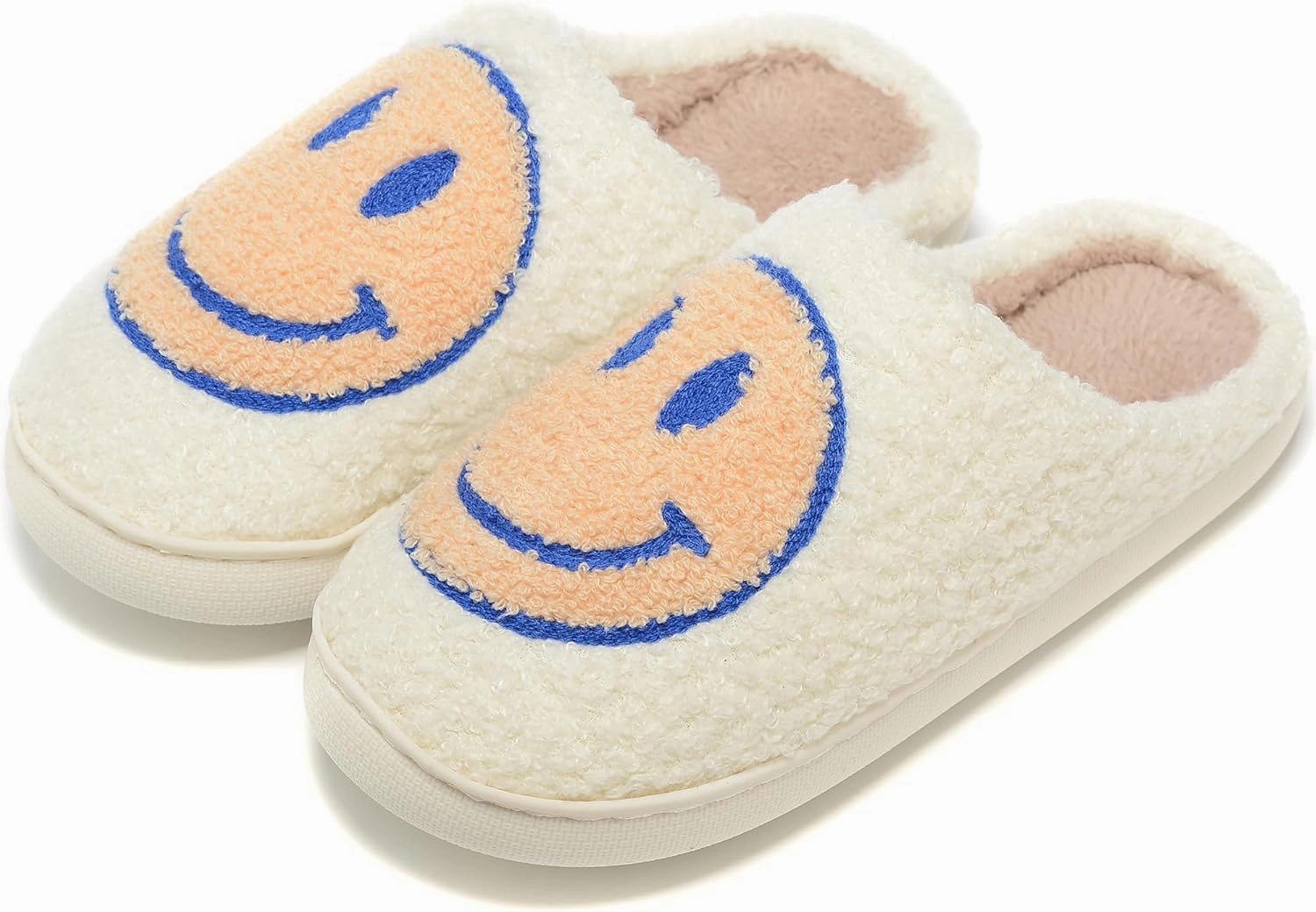 Retro Fuzzy Face Slippers Women Men Non-Slip Couple Style Casual Smile Face Slippers Retro Soft Fluffy Warm Home Lightweight Slip-on Cute Cozy Indoor Outdoor Memory Foam Face Slippers