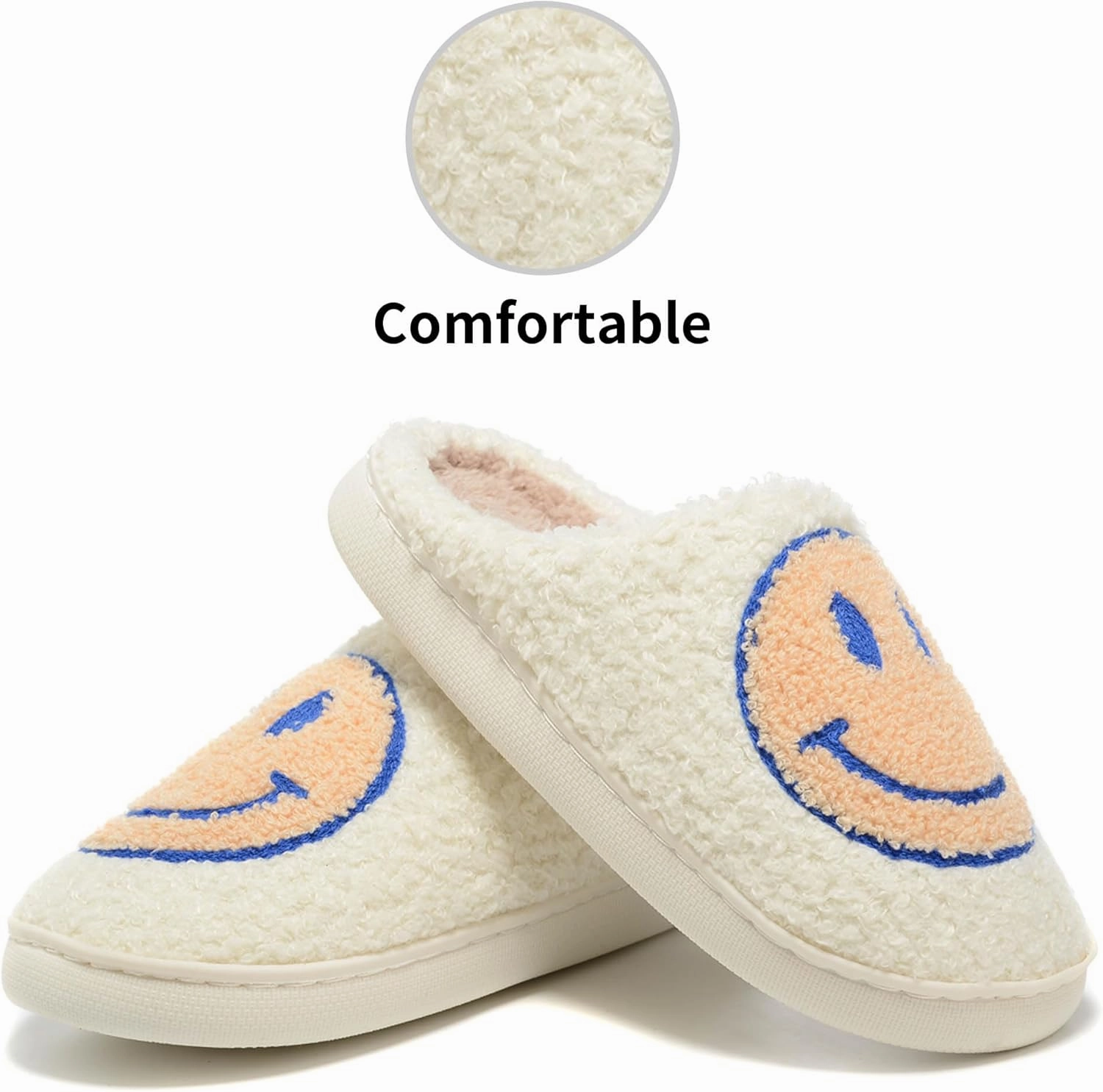 Retro Fuzzy Face Slippers Women Men Non-Slip Couple Style Casual Smile Face Slippers Retro Soft Fluffy Warm Home Lightweight Slip-on Cute Cozy Indoor Outdoor Memory Foam Face Slippers