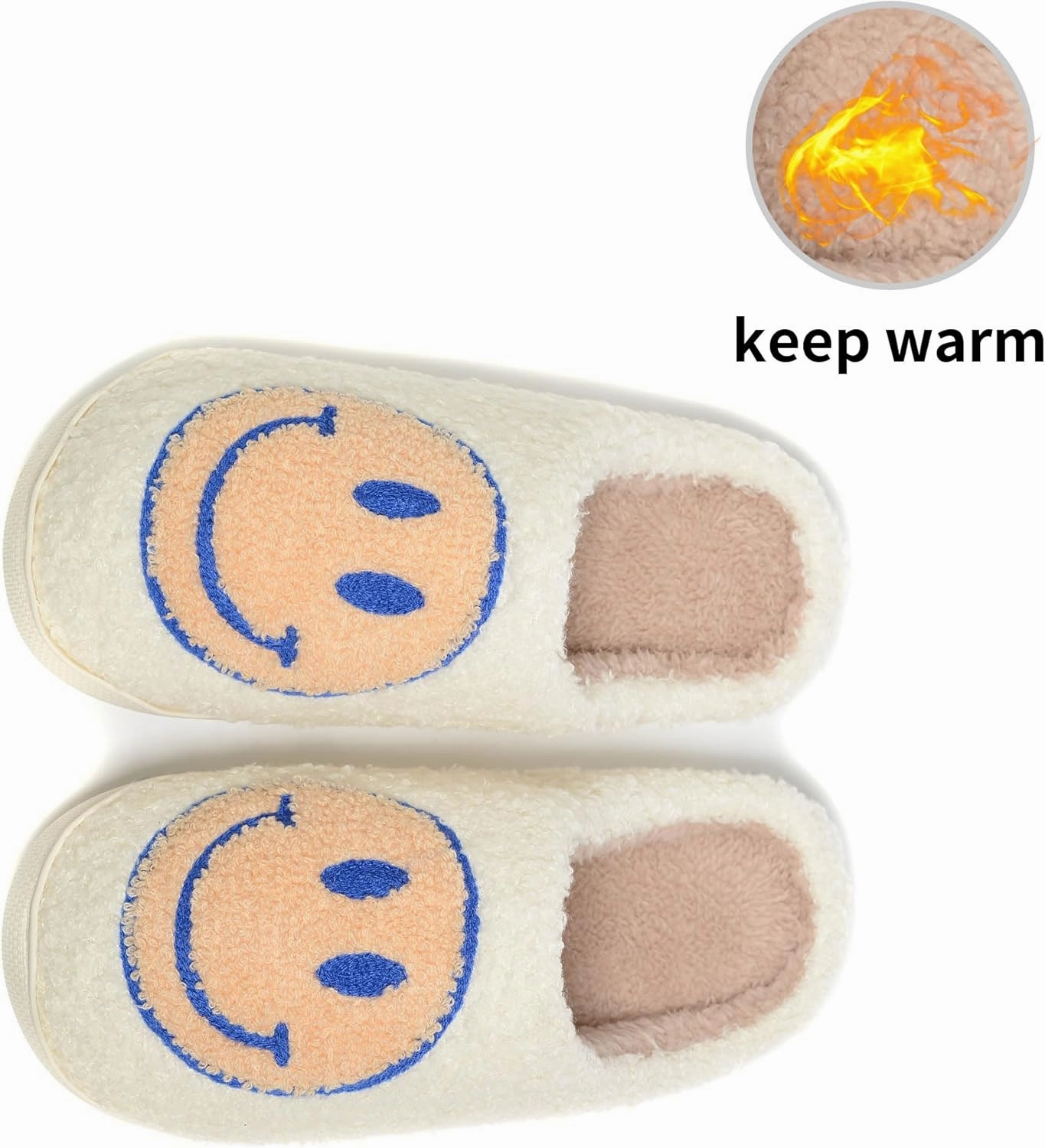 Retro Fuzzy Face Slippers Women Men Non-Slip Couple Style Casual Smile Face Slippers Retro Soft Fluffy Warm Home Lightweight Slip-on Cute Cozy Indoor Outdoor Memory Foam Face Slippers