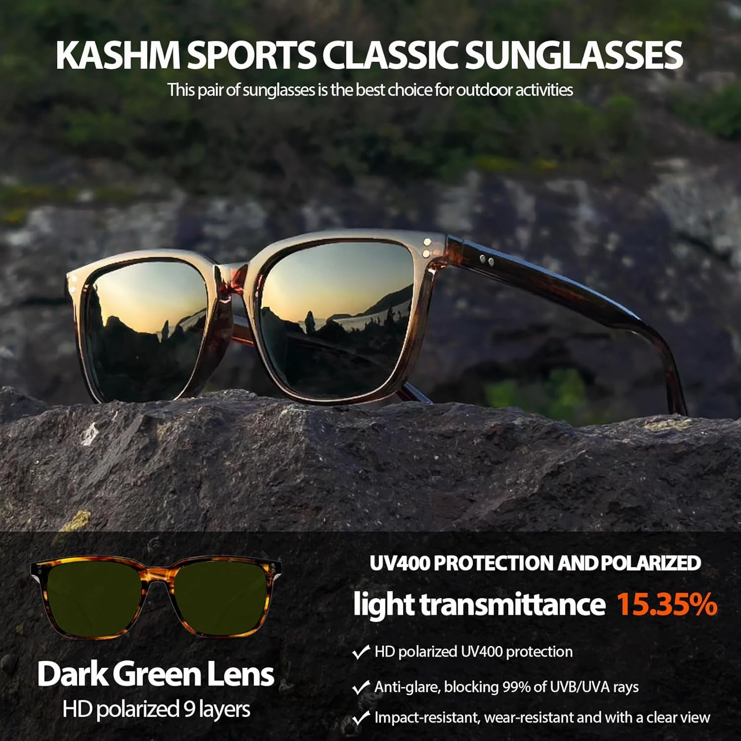 Retro Polarized Sunglasses for Men Women UV Protection Classic Sports Driving Golf Hiking Square Sun Glasses