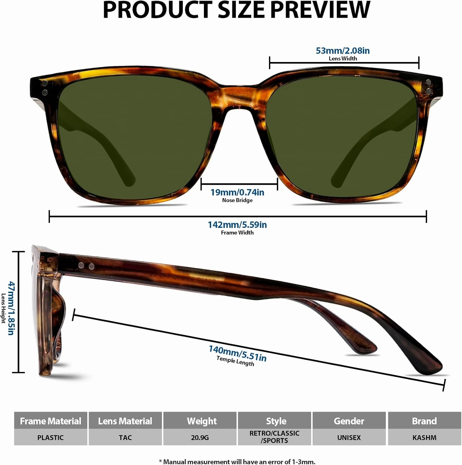 Retro Polarized Sunglasses for Men Women UV Protection Classic Sports Driving Golf Hiking Square Sun Glasses