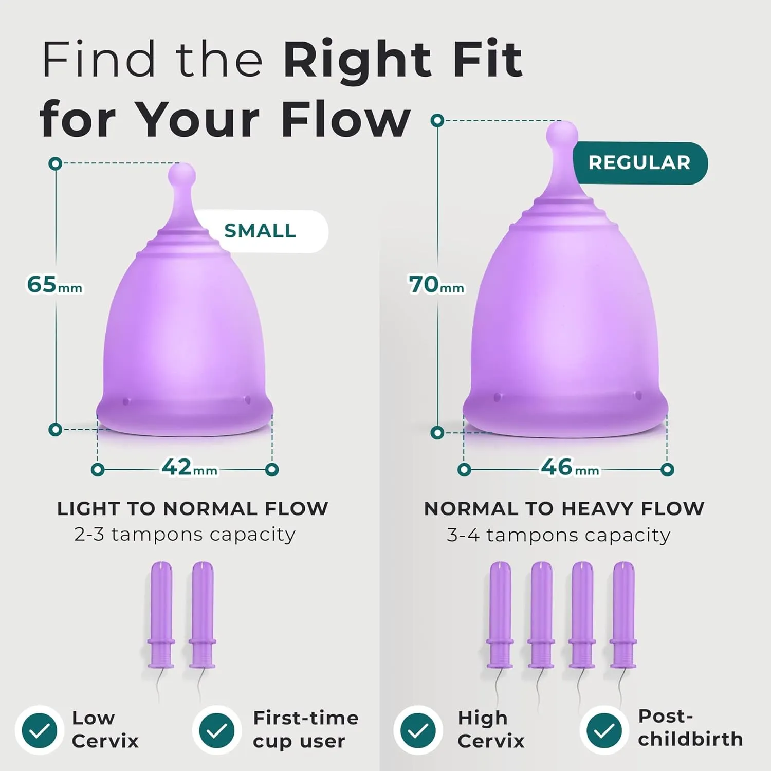 Reusable Menstrual Cup Set - The Most Reliable Medical Grade Silicone Period Cups - Comfortably use for 12 Hours (Small & Large)