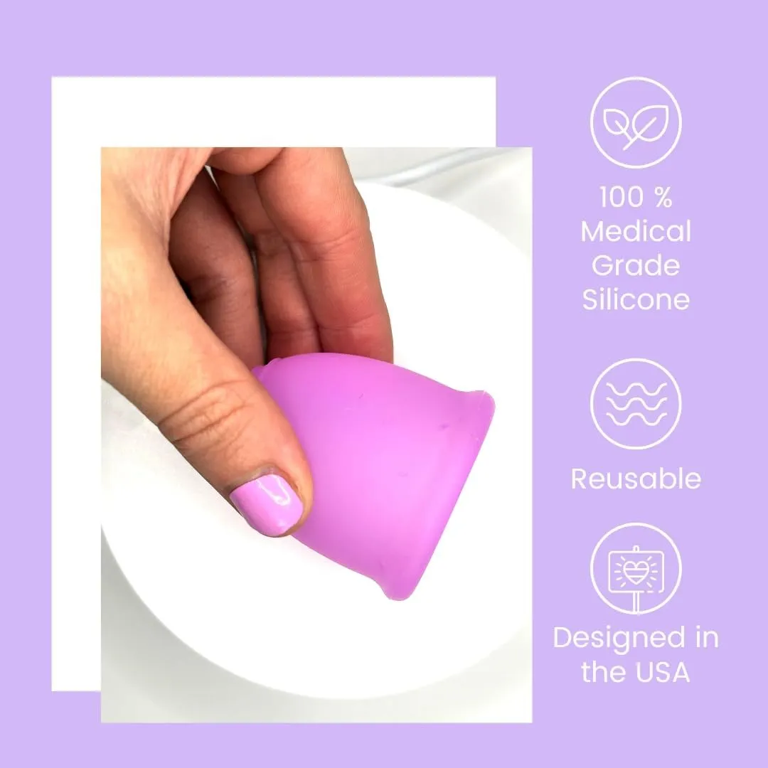 Reusable Menstrual Cup Set - The Most Reliable Medical Grade Silicone Period Cups - Comfortably use for 12 Hours (Small & Large)